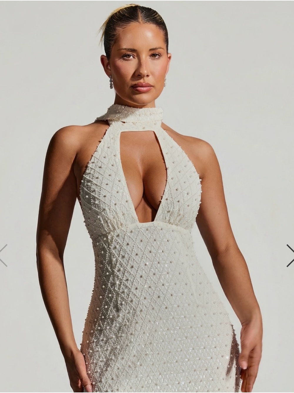 Oh Polly Ivory Beaded Strapless Halter Dress - Picture 4 of 6